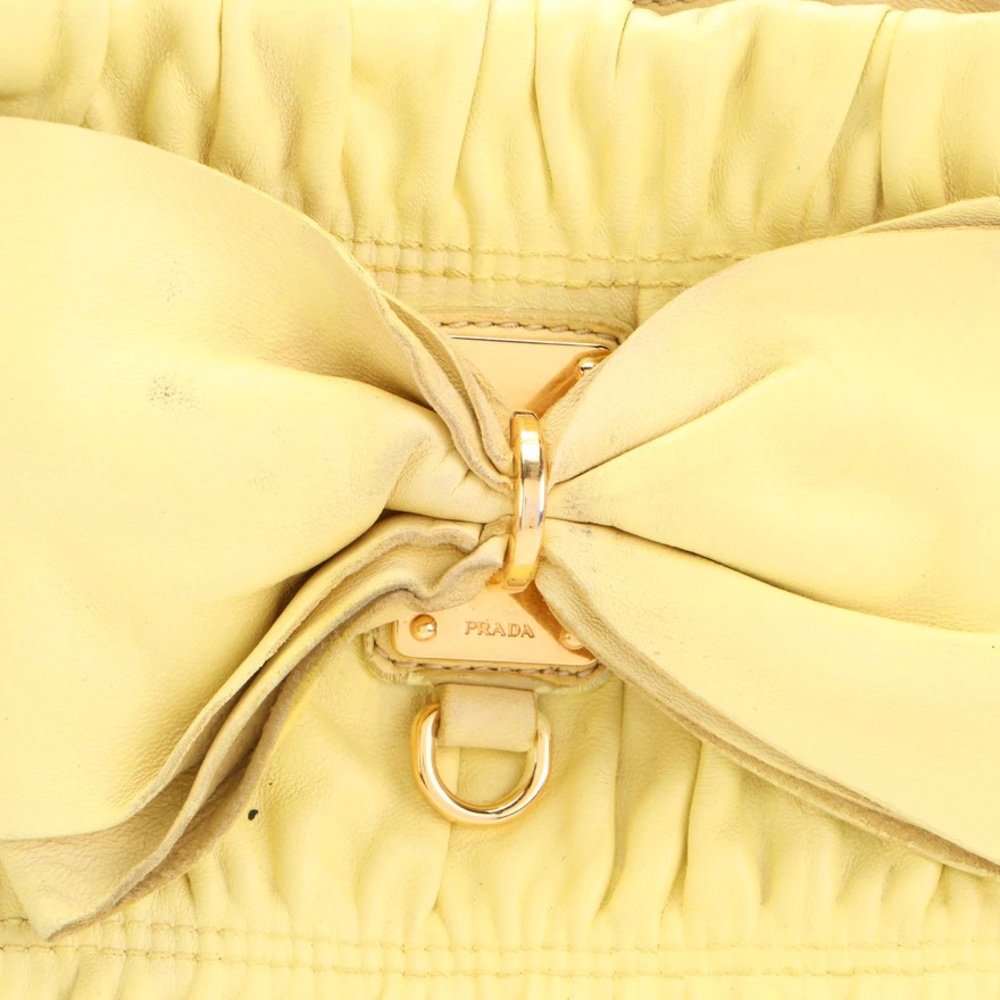 Beautiful Prada Nappa Gaufre Ruched Bow Yellow Leather Bag - Picture 6 of 10
